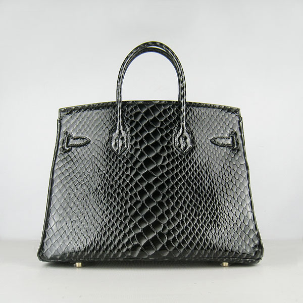 High Quality Fake Hermes Birkin 35CM Fish Veins Leather Bag Black 6089